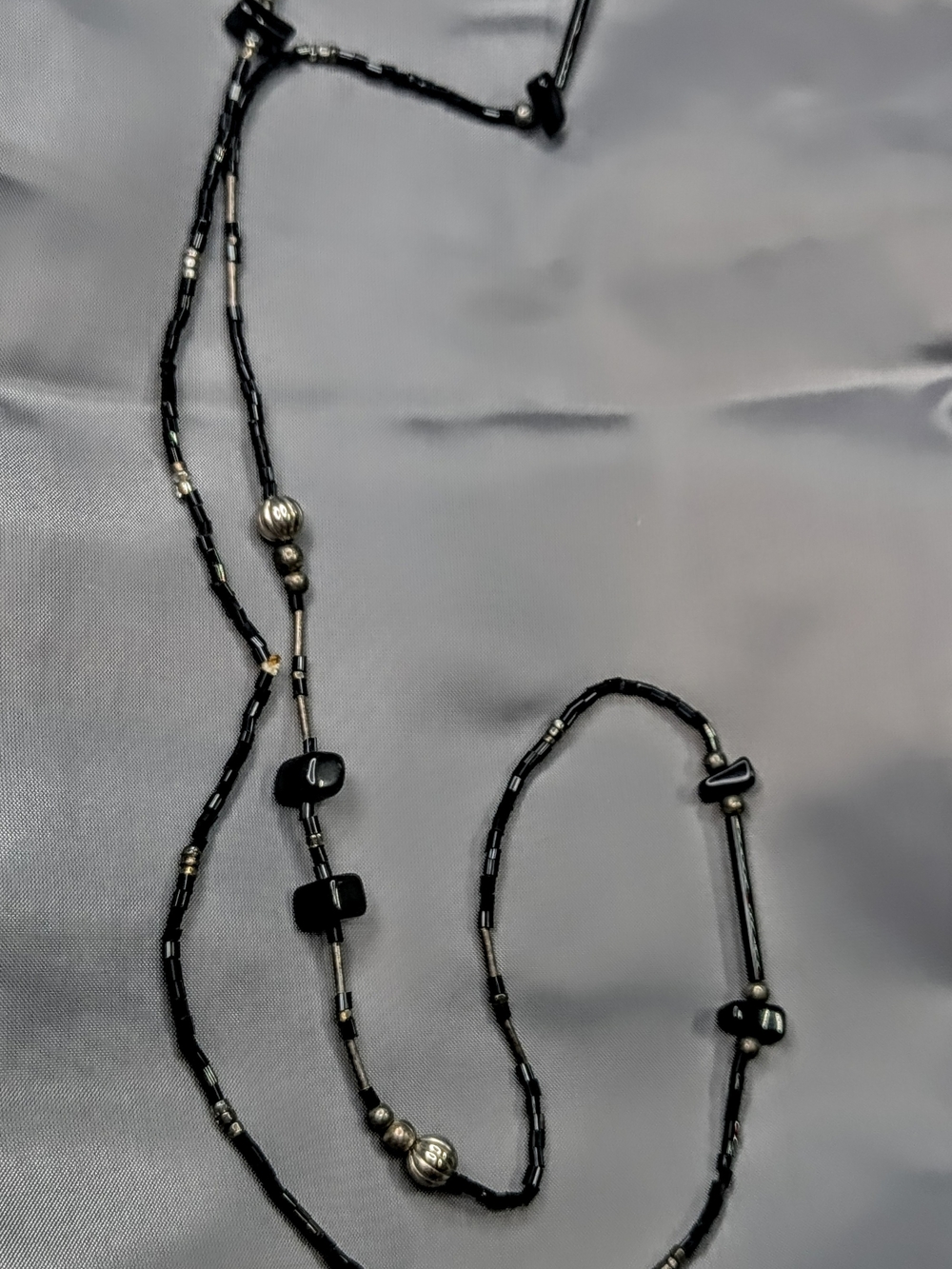 Layered Black Beaded Necklace wih 925 sterling Silver Accents